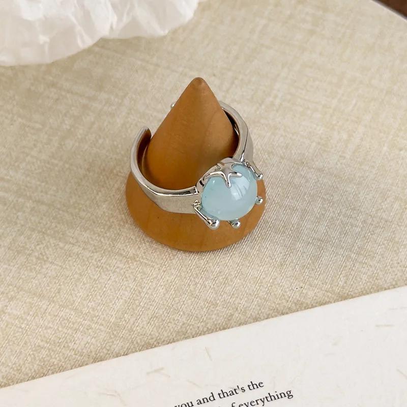 Sam Panda 925 Silver Simple Ring For Women Fine Jewelry Finger Adjustable Open Vintage Big Ball Ring For Party Birthday