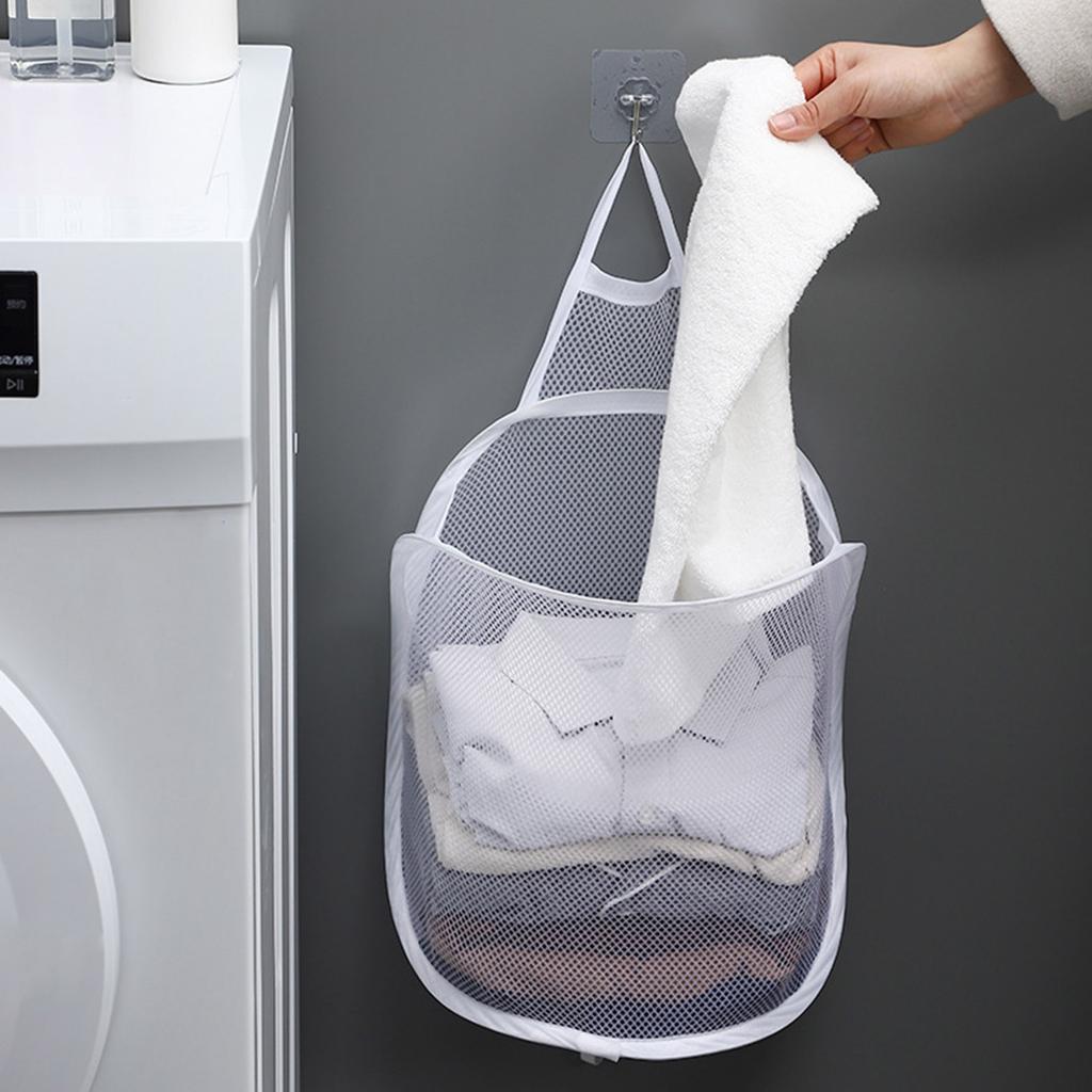 Netz Wäscheaufbewahrungstasche Wandmontiert Faltbarer Kleideraufbewahrungskorb für Badezimmer Wohnheim Wohnung