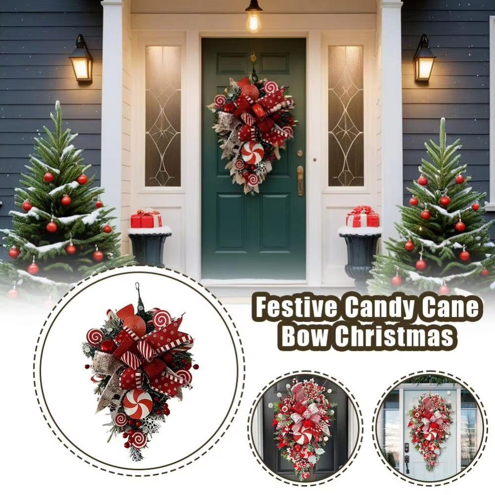 Red White Candy Christmas Wreath Lollipop Bow Pine Candy Inverted Tree Xmas