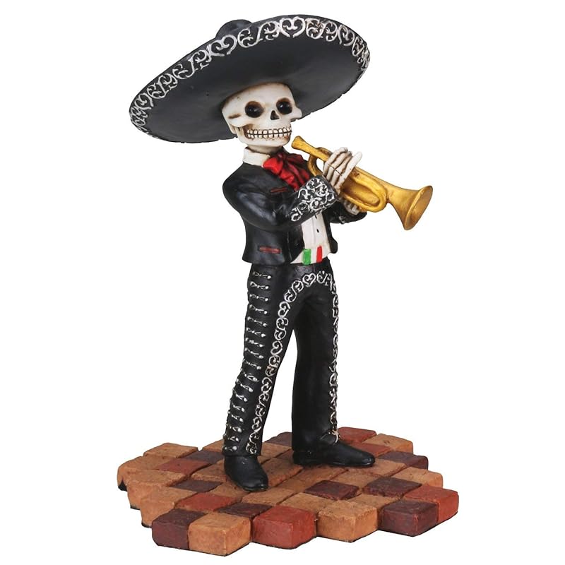 Skeleton Skull Black Mariachi Band Trumpet Statue чёрный