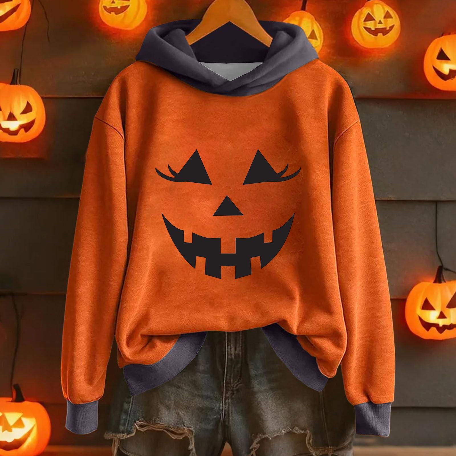

Женская повседневная и модная толстовка с капюшоном с длинными рукавами и принтом на Хэллоуин, теплая рубашка, свободная и удобная толстовка XXL
