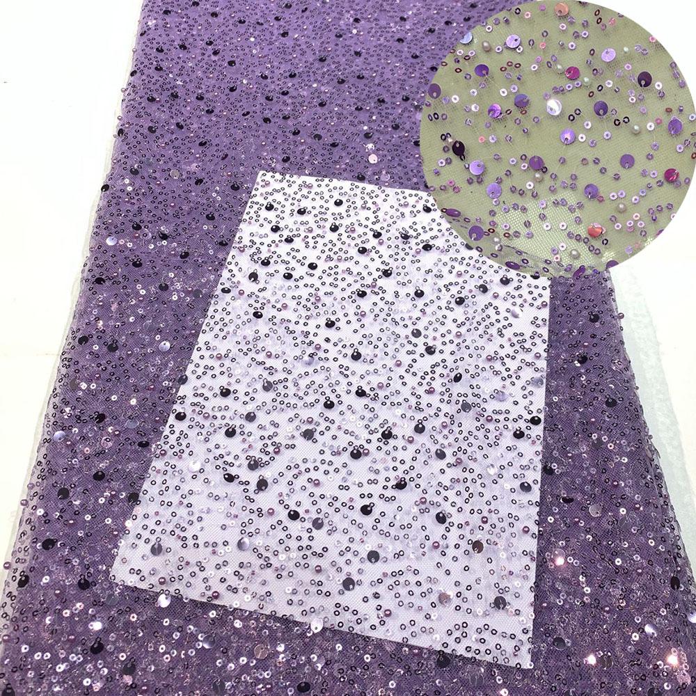 French Style Sequin Mesh Lace Fabric Pearl Bead Heavy Craft Tulle Soft Net For Sewing Women Luxury Dress Robe Trailing Trimming