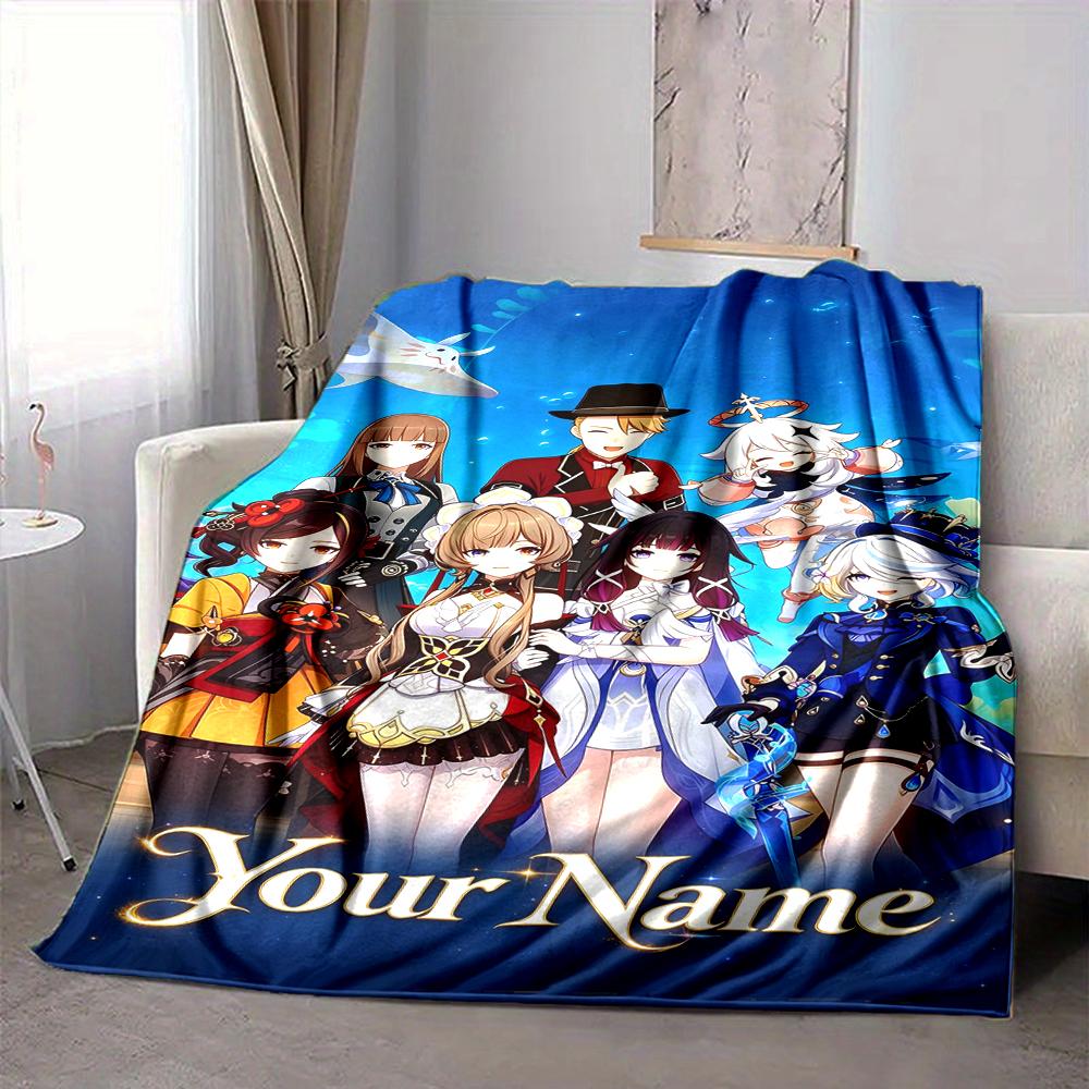 Custom 1Pc Anime Girls Name Fleece Flannel Blanket Soft Warm Cozy Office Throw For Bedroom Couch Travel Birthday Xmas Gift