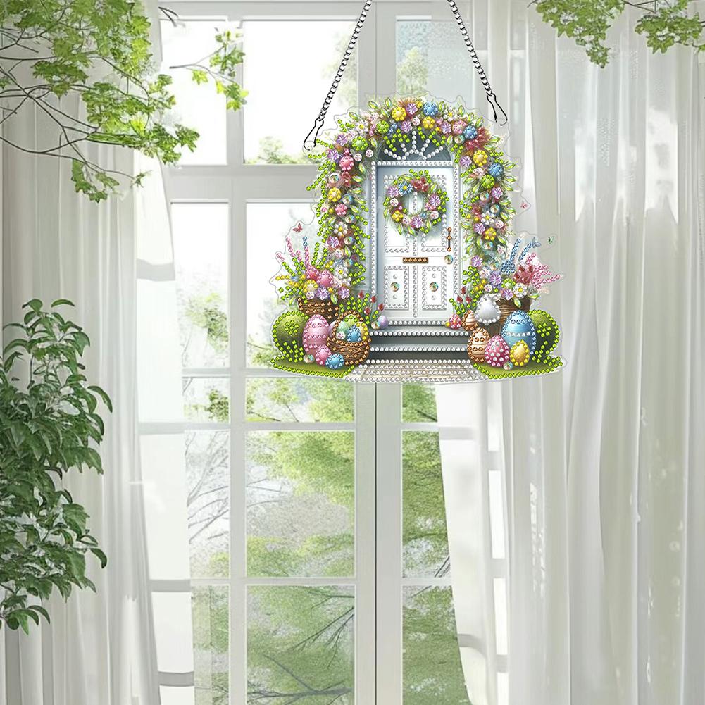 Easter Diamond Art Hanging Pendant Acrylic Diamond Painting Home Decor Rhinestone Diamond Art Window Pendants for Window Decor