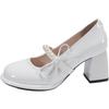 Casual Mary Jane Women's Shoes Summer New Bow Retro French High Heels Thick Heel Round Head Single Shoes Small Leather Shoes Women