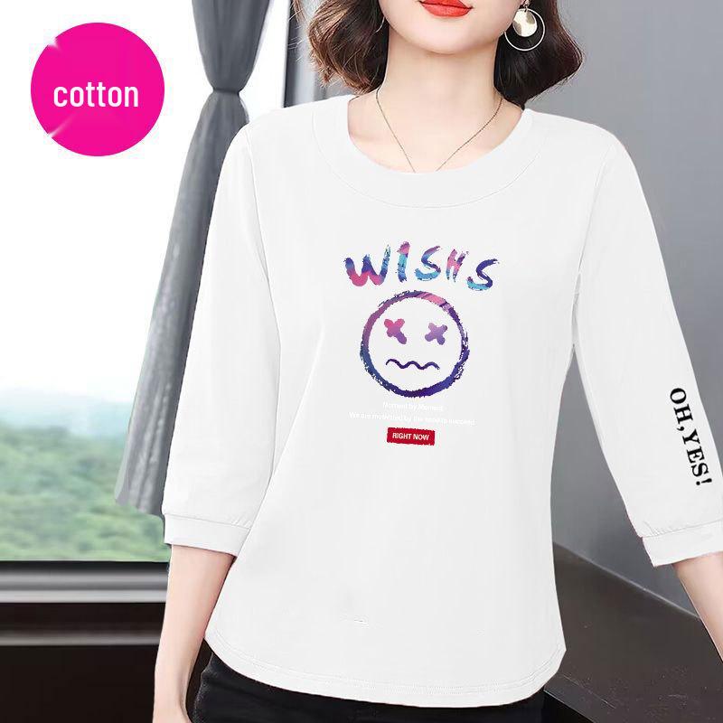 

Women s Summer 2025 Korean Style Cotton Seven-Sleeve Loose Slimming T-Shirt S (for under 85 jin)