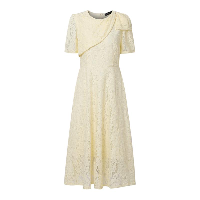 ZANZEA Women Round Neck Short Sleeve Lace Patchwork Long Dress
