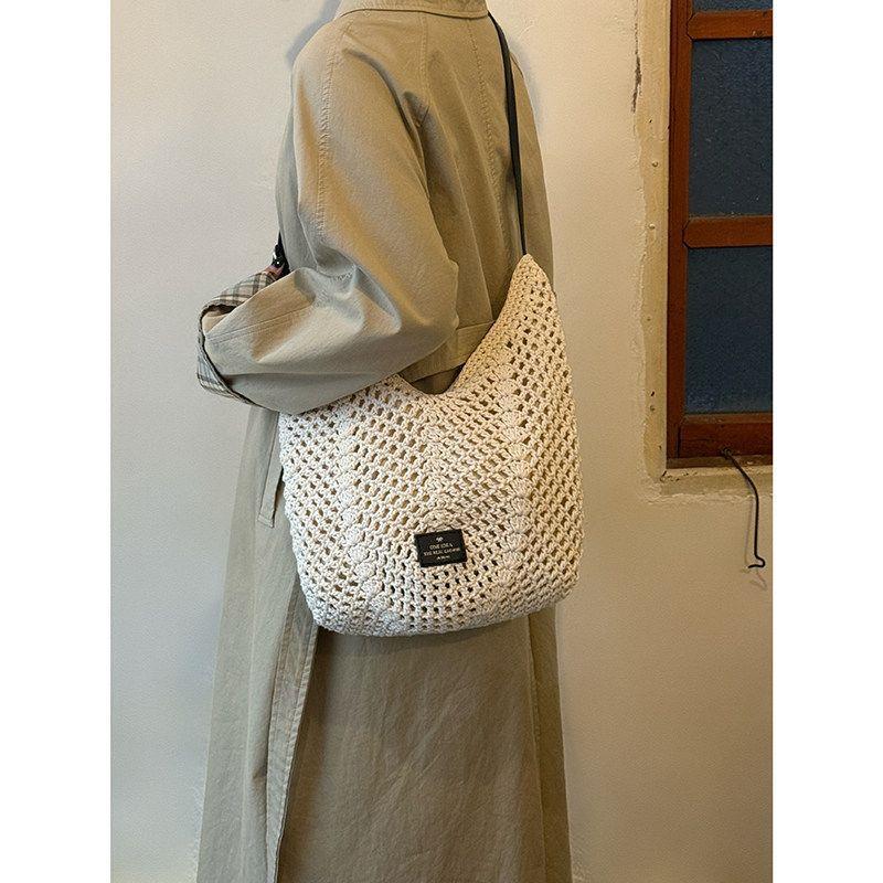 Holiday-style Hand-woven Tote Bag with Large Capacity, Suitable for Commuting, Single-shoulder Crossbody Bag