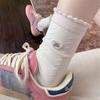 Pink Floral-patterned Socks - Spring and Summer Pile Socks, Simple Lace-edged Bow Tie Ankle-length Socks