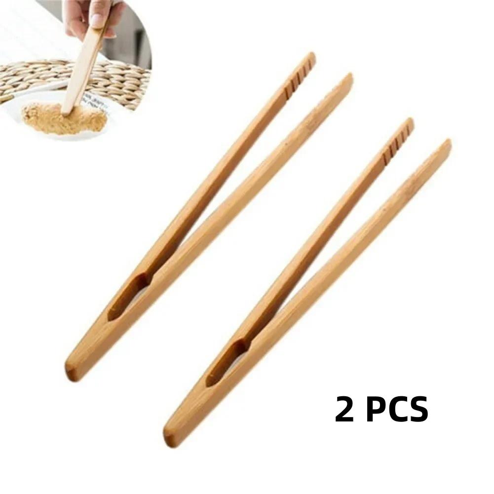 Hot Sale 2Pcs Wooden Tea Clip Bamboo Kitchen Salad Food Toast Tong Tweezer Bacon Sugar Ice Tea Utensil Teaware Accessories