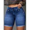European & American Women's Elastic Denim Double Button Casual Shorts