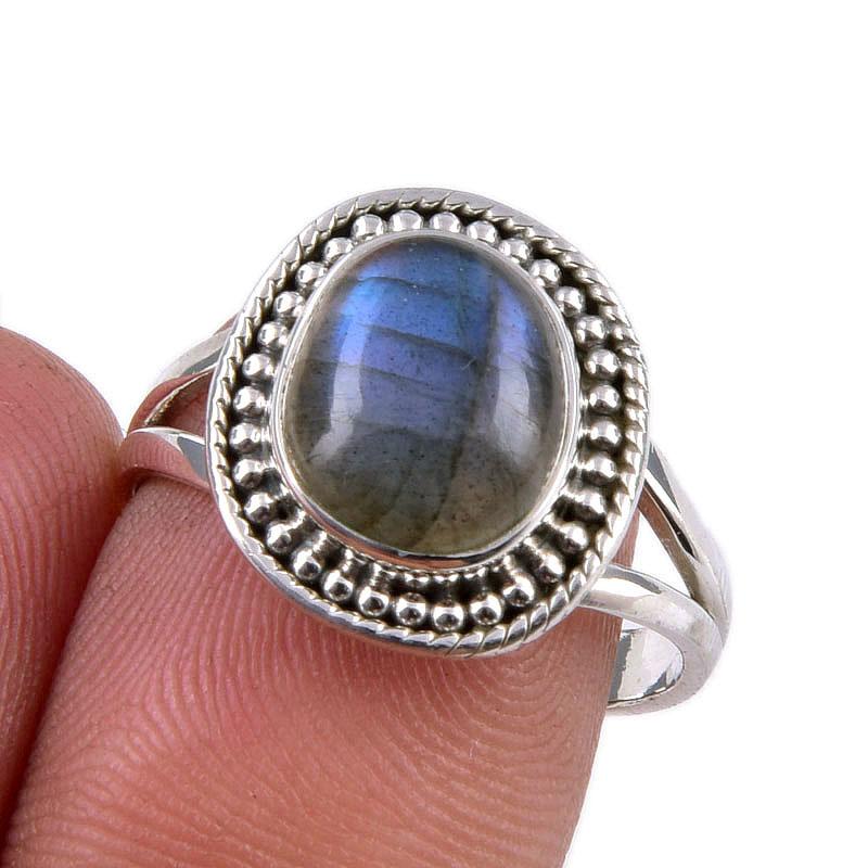 

Natural Labradorite Gemstone 925 Solid Sterling Silver Jewelry Ring S.7.5 B1v98