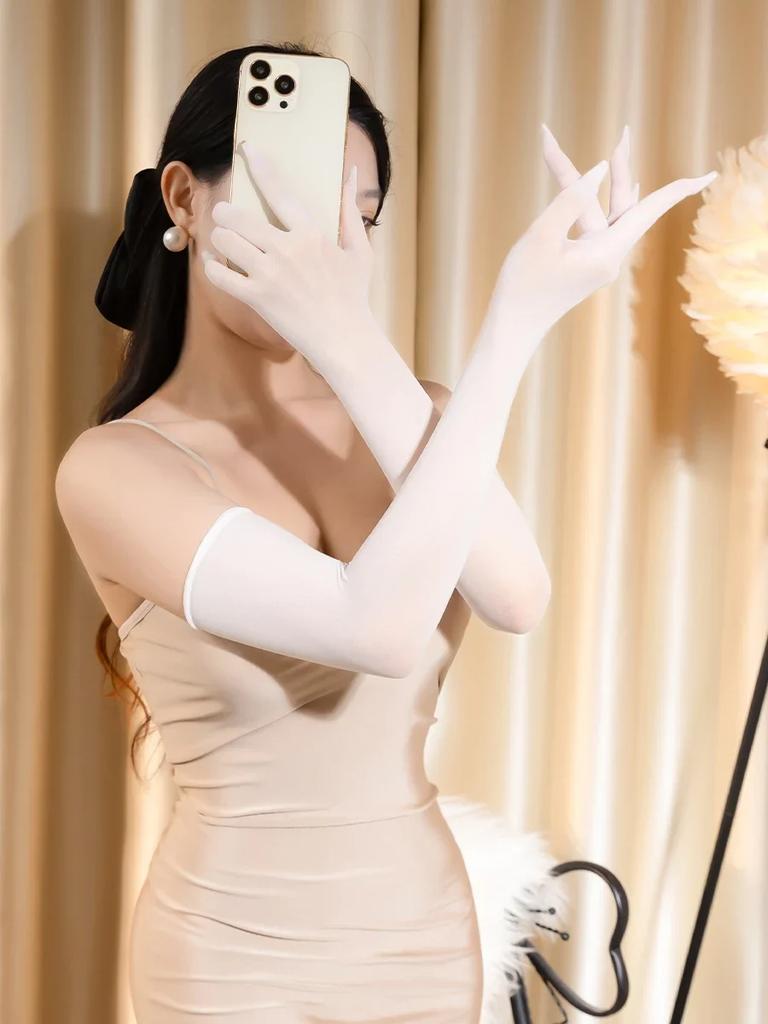 Sexy Fünffingerhandschuhe Ölglänzend Elastisch Transparent Sonnenschutzhandschuhe Fahrt Hochzeitsreiz Handschuhe Damenbekleidung Partyhandschuhe