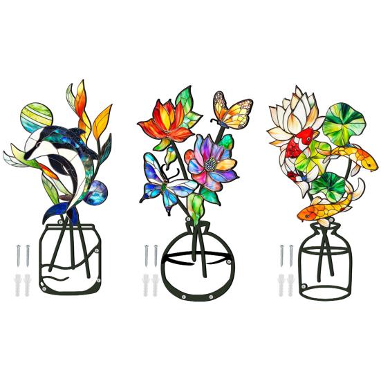 3 Stück/Set Metall Blumenvase Wandskulptur 3D Hohl Eisendraht Pflanzenvase Wandornament Zuhause Büro Wohnzimmer Badezimmer Küche Wandkunst Schild