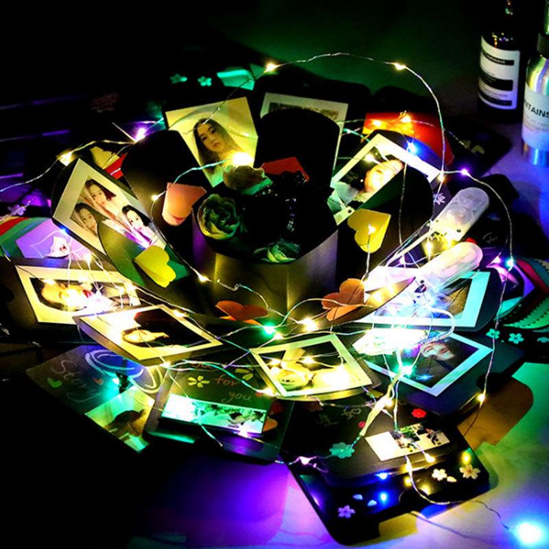 1 DIY Black Explosion Box, Photo Album Scrapbook Handmade Folding Album Memory Box Birthday VALENTINE'S Day Proposal Anniversary