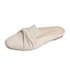 Twisted Strap Square Toe Mules Soft Leather Slip-On Backless Loafers