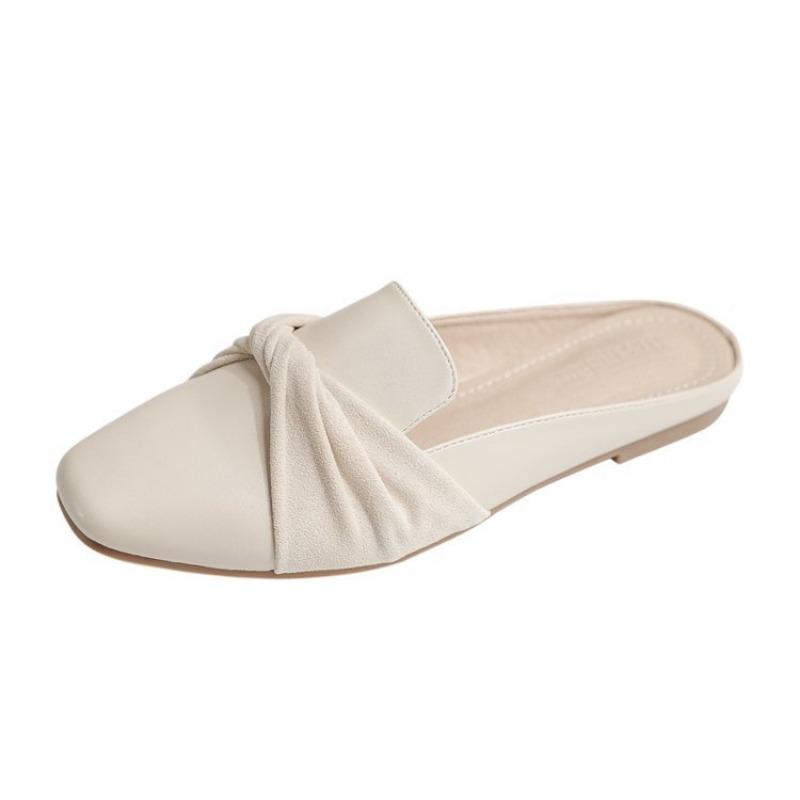 Twisted Strap Square Toe Mules Soft Leather Slip-On Backless Loafers