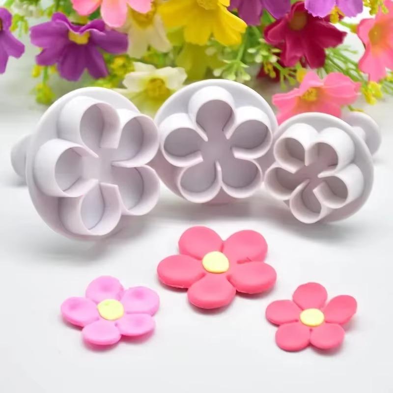 3Pcs Five Petal Flower Shaped Embossed Mold For Kitchen DIY Baking Cookies Candies Cakes Flower Creative Decoration Mold