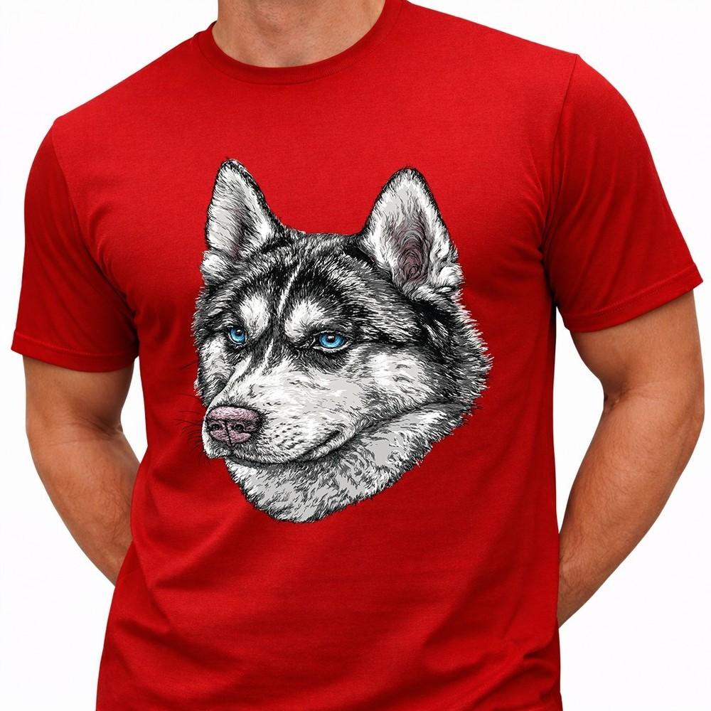 Siberian Husky T Shirt Realistic Husky Face Graphic Tee Blue Eyes Dog Lover Top S