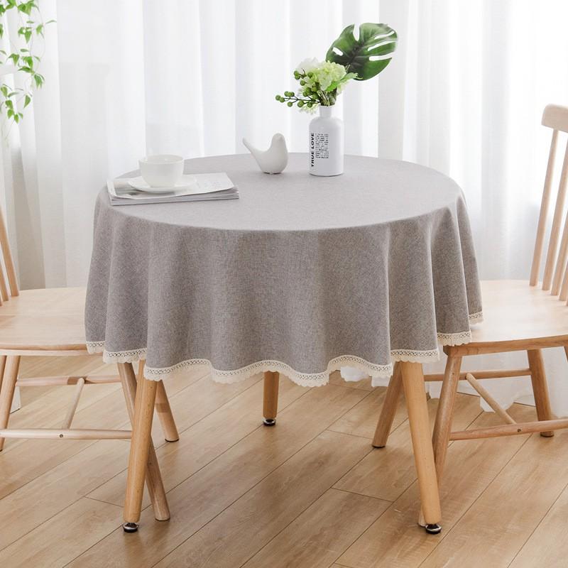 Waterproof Oil-Resistant Round Tablecloth Dining Table Or Coffee Cotton-Linen Look Modern Minimalist With Lace Trim