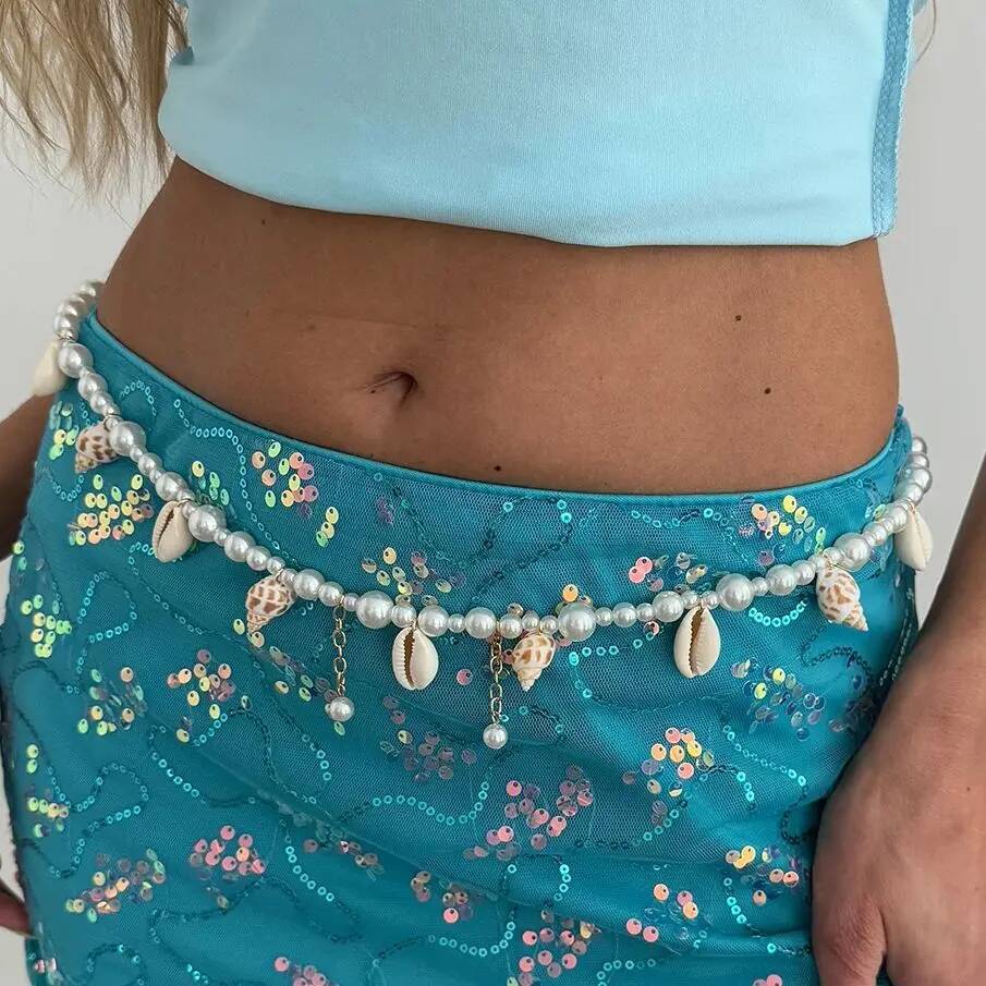 SHIXIN Bohemia Hvězdice Hřebenatka Přívěsek Pasový Řetízek Dámský Nový Trendy Imitace Perel Korálkový Článek Bikini Řetízek na Břicho Šperk na Tělo