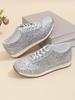 2025 Women's Plus Size Sequined Lace-up Casual Sport Shoes