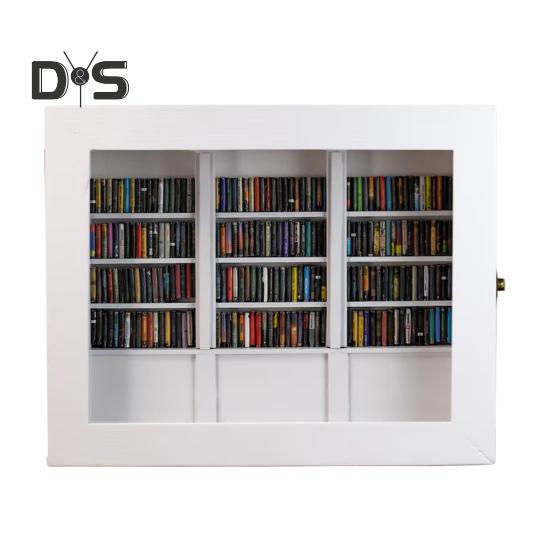 Anxiety Relief Mini Bookshelf Realistic Miniature Bookshelf Ornament with 300 Pcs Mini Book Wood Simulated Mini Bookshelf for Book Lovers Home Office