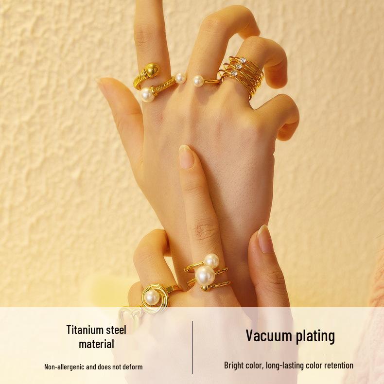 Elegant Vintage Pearl & Zircon Ring for Women - Versatile Niche Design Jewelry