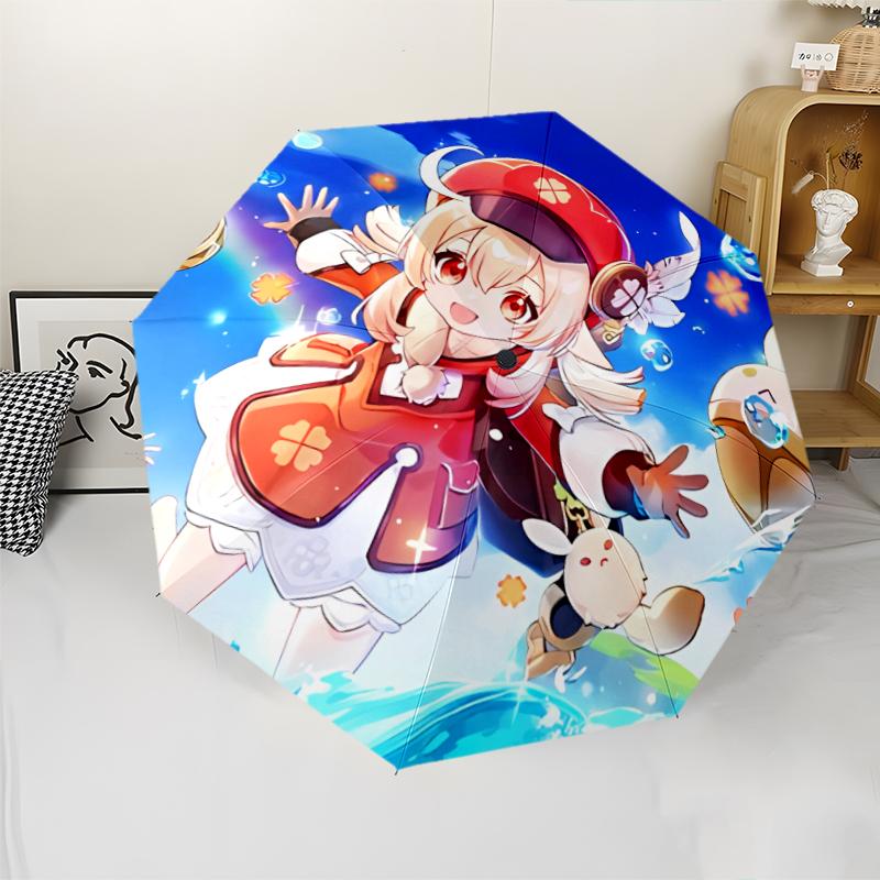 Genshin Impact characters Print Automatic Umbrella, 8 Rib Iron Frame, Plastic Handle, Suitable for Outdoor Travel &Daily , Ideal Gift