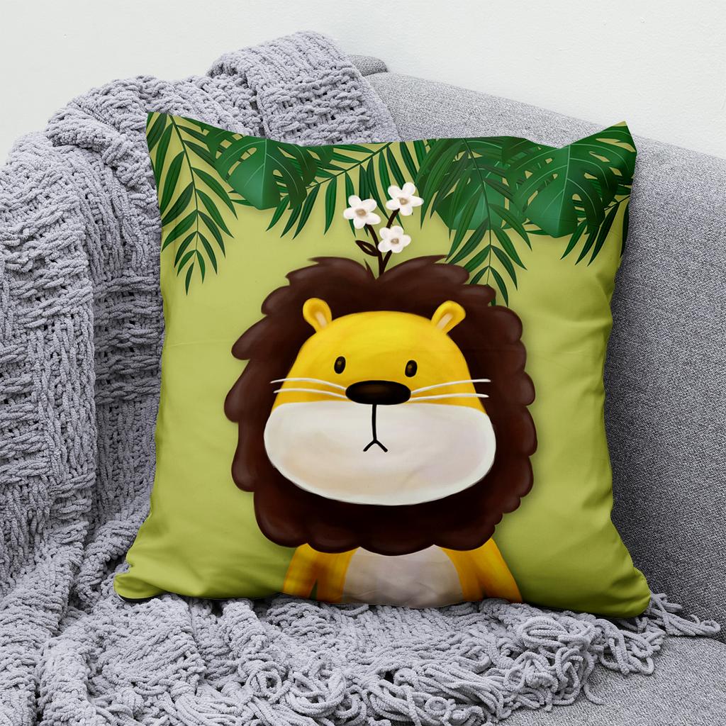 Cartoon Animal Zoo Hold Pillowcase Jungle  Green Leaf  Sofa Chair Cushion Cover Children's Room Home Decoration