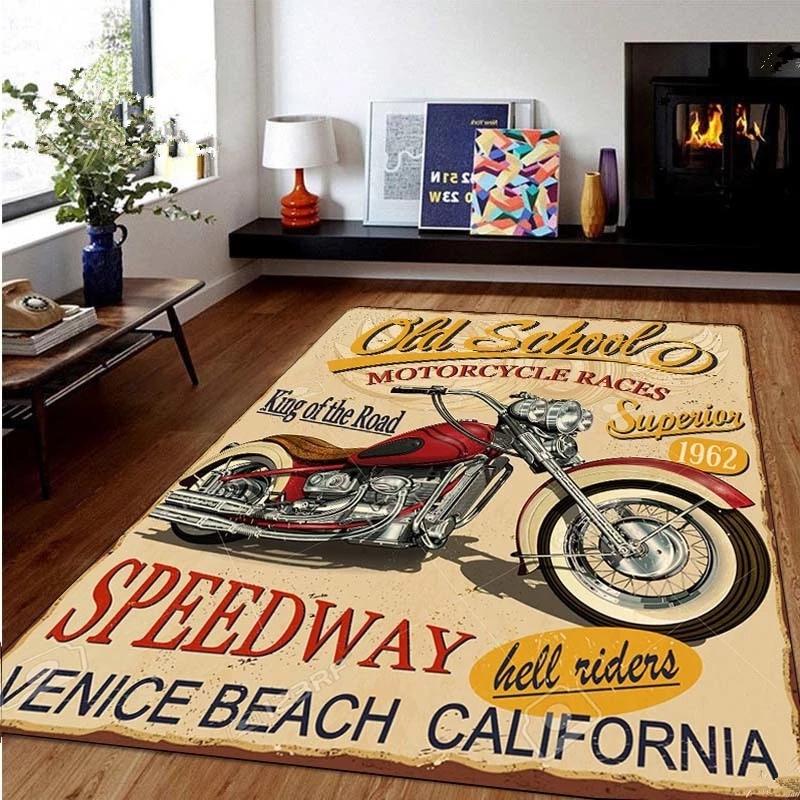 

Retro Motorcycle Area Rug Carpet Moto Fans Non-slip Large Door Step Mat Bathmat for Living Room Bedroom Entrance Home Decoration 40x60cm