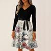 Ladies' Christmas Printed Casual And Fashionable V-neck Long Sleeved Dress