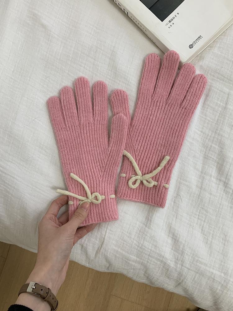 Korean Ins Cute Wool Knitted Wool Five-finger Gloves for Women To Keep Warm In Winter, Can Touch the Screen and Split the Finger Riding Tide