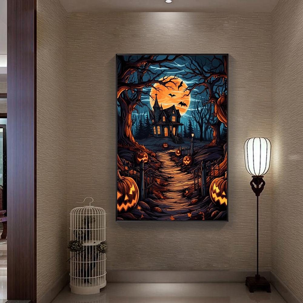 Cartoon Halloween Castle Pumpkin Crow Prints Poster Canvas Painting Modern Wall Art Pictures Living Room Bedroom Home Decoration