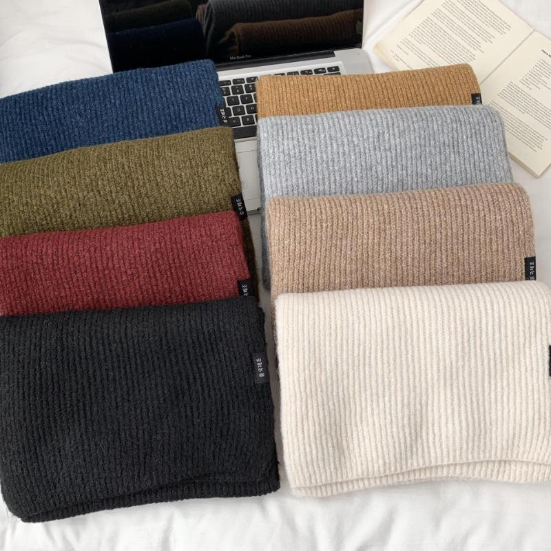 Scarf winter warm new solid color warm soft waxy wool knitted scarf shawl
