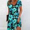 Sommer Mode Damen V-Ausschnitt Kurzarm Buntes Muster Bedrucktes Kleid Sex Kurzer Rock Kleider
