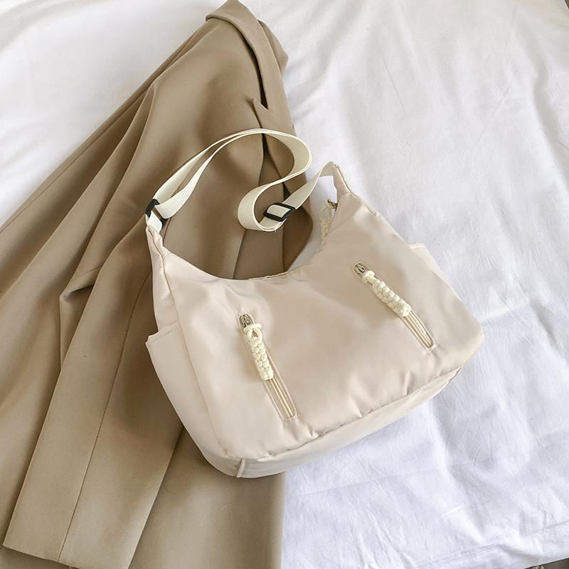 Spacious Nylon Tote Bag For Women Stylish Summer Commuter Shoulder Bag In Black Red Beige And Blue