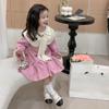 Girl Doll Collar Princess Dress Lantern Sleeves Stitching Color Bow Decoration