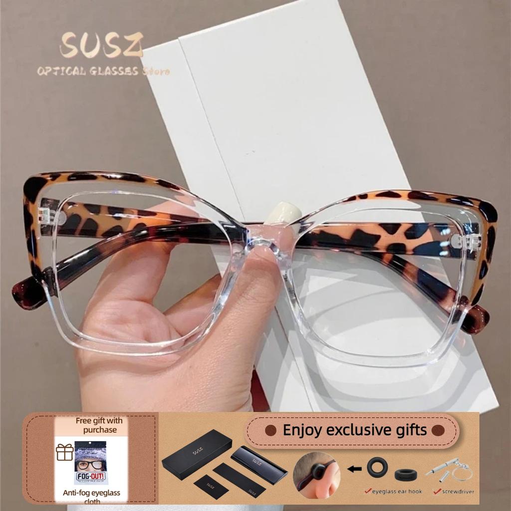 SUSZ Reading Glasses Rectangle Cat Eye Oversize Frame Prescription Optical Glasses Blue Light Blocking Myopia Glasses