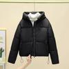 New short solid color women's pocket jacket thickened warm trend hooded small women's cotton clothes