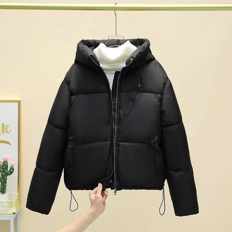 New short solid color women's pocket jacket thickened warm trend hooded small women's cotton clothes