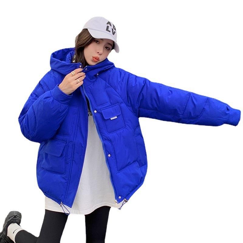 Blaue Baumwoll-Steppjacke Damen neue Mode Brotjacke Herbst und Winter warme Jacke verdickte Baumwoll-Steppjacke Trend