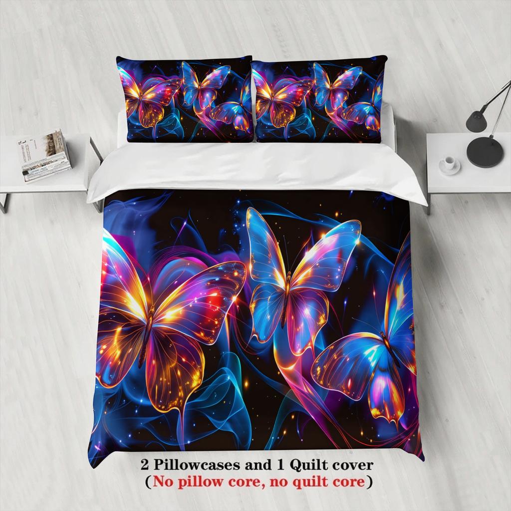 3pcs Butterfly Bedding Sets 3D Printed Colorful Butterflies Duvet Cover Sets With Pillowcases No Filling Dramatic Vivid Visual
