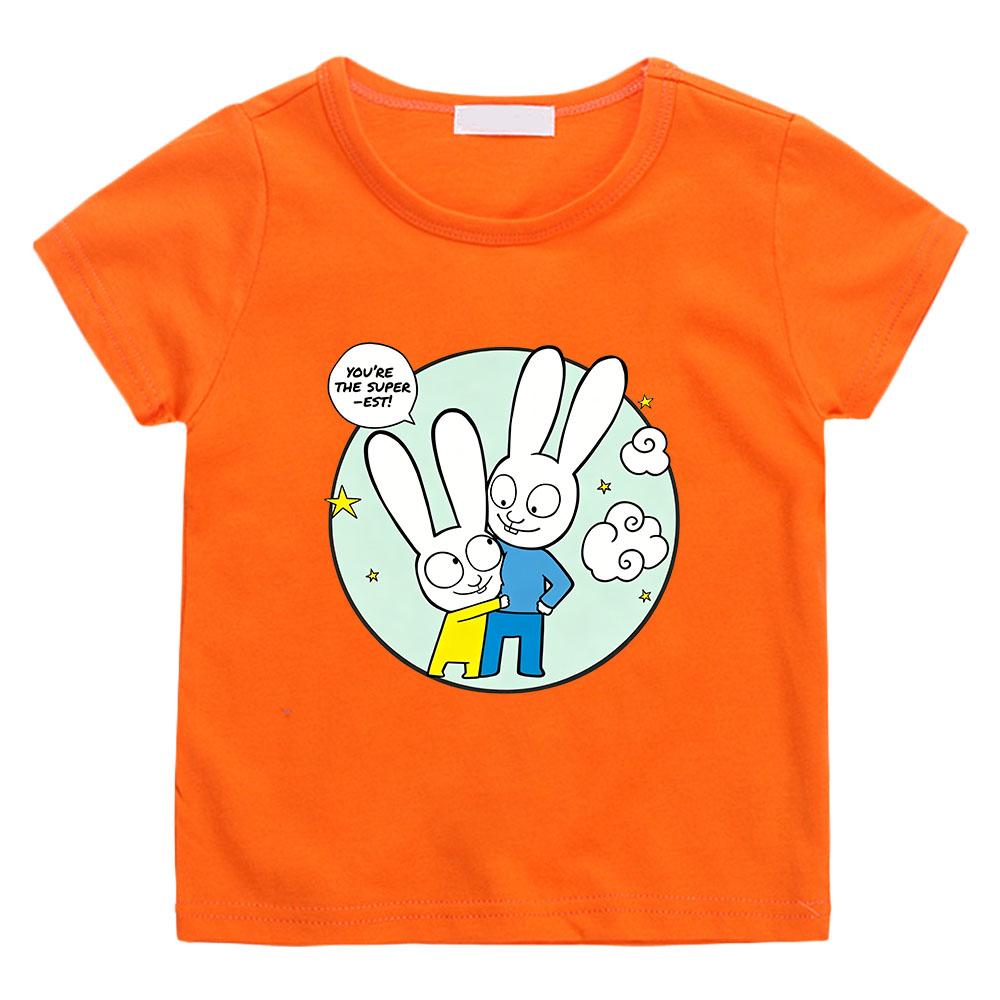 T-shirt Bambino Cartone Animato Simon Super Coniglio 100% Cotone Carina Ragazzi Ragazze Manica Corta Stampa Manga Top Bambini Casual Toddler Estate