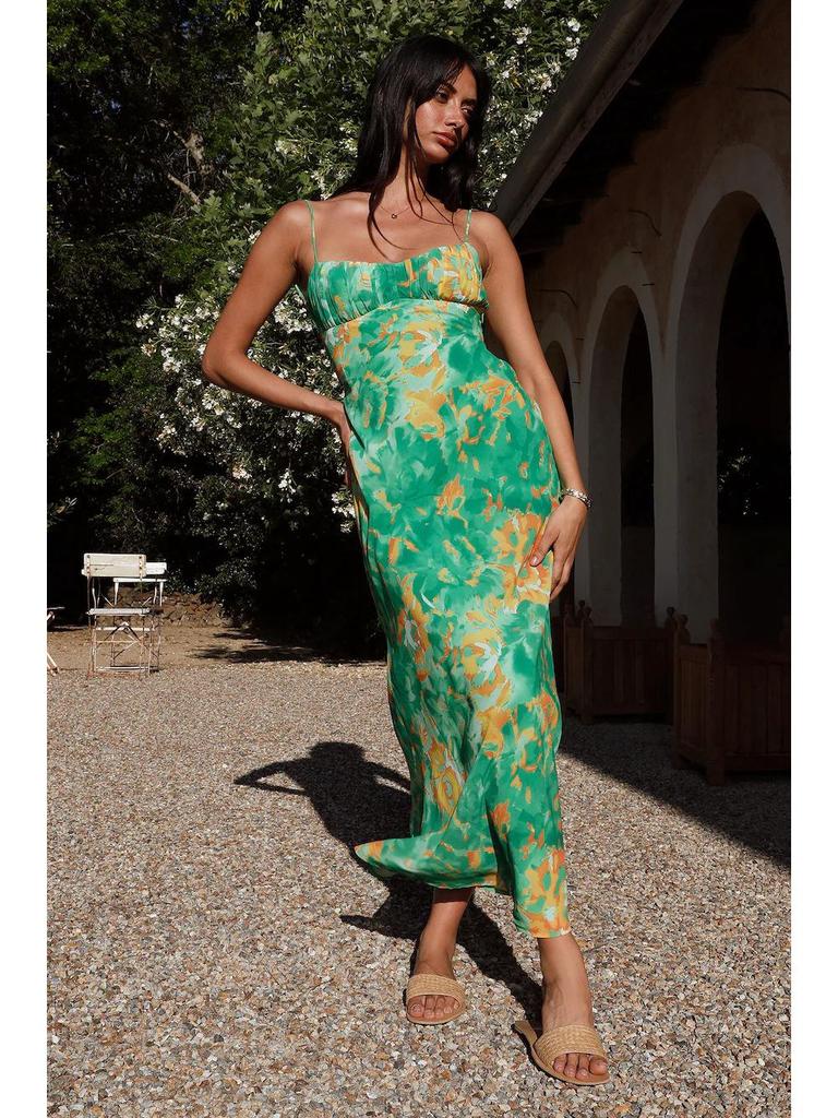 Europäischer & Amerikanischer Stil Tief ausgeschnittenes Sommerkleid mit dünnen Trägern - 23069-1