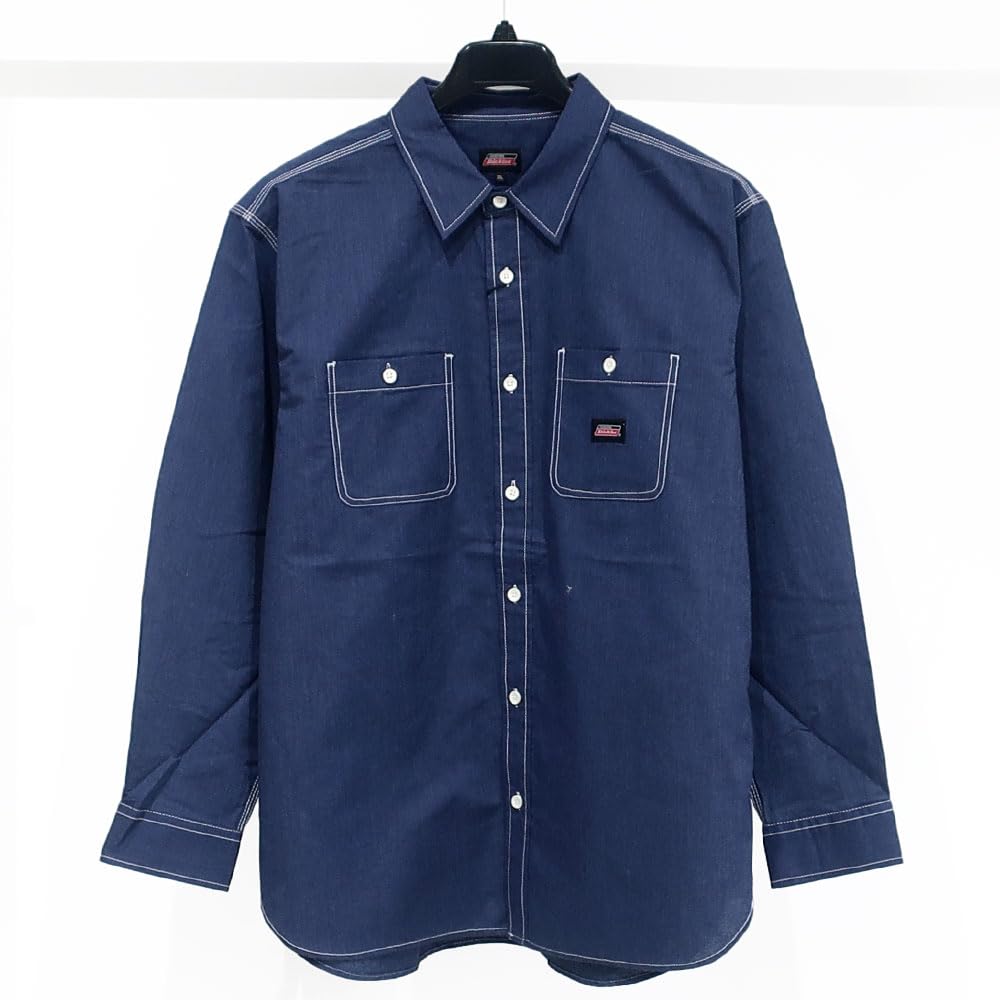 Men's Plus Size Dickies Work Shirt, Oxford Chambray Stripe Hickory, Sizes 3L, 4L, 5L, XXL, XXXL, 10001806 (JP, Alphabet, 4L, Navy)