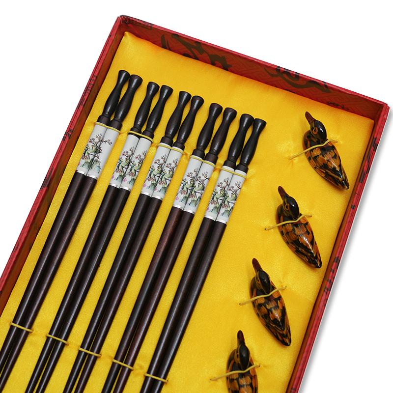 Gift Box Chopsticks Peking Opera Facial Makeup Wooden Carving Craft Korean Chopsticks Set Japanese Sushi Chop Sticks Wood Ducks