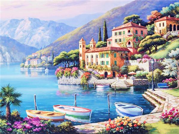 5d Diy Diamond Painting Seaside House Town Full Square/round Embroidery Mosaic Mountain Landscape Home Decor