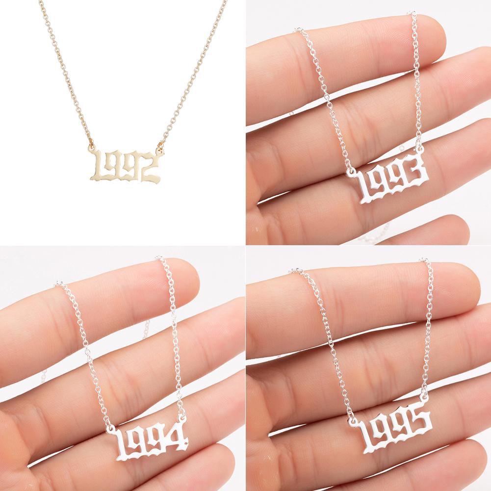 Stainless Steel Date Year Number Necklace Hollowed Personalized Birthday Gifts 1980-1999