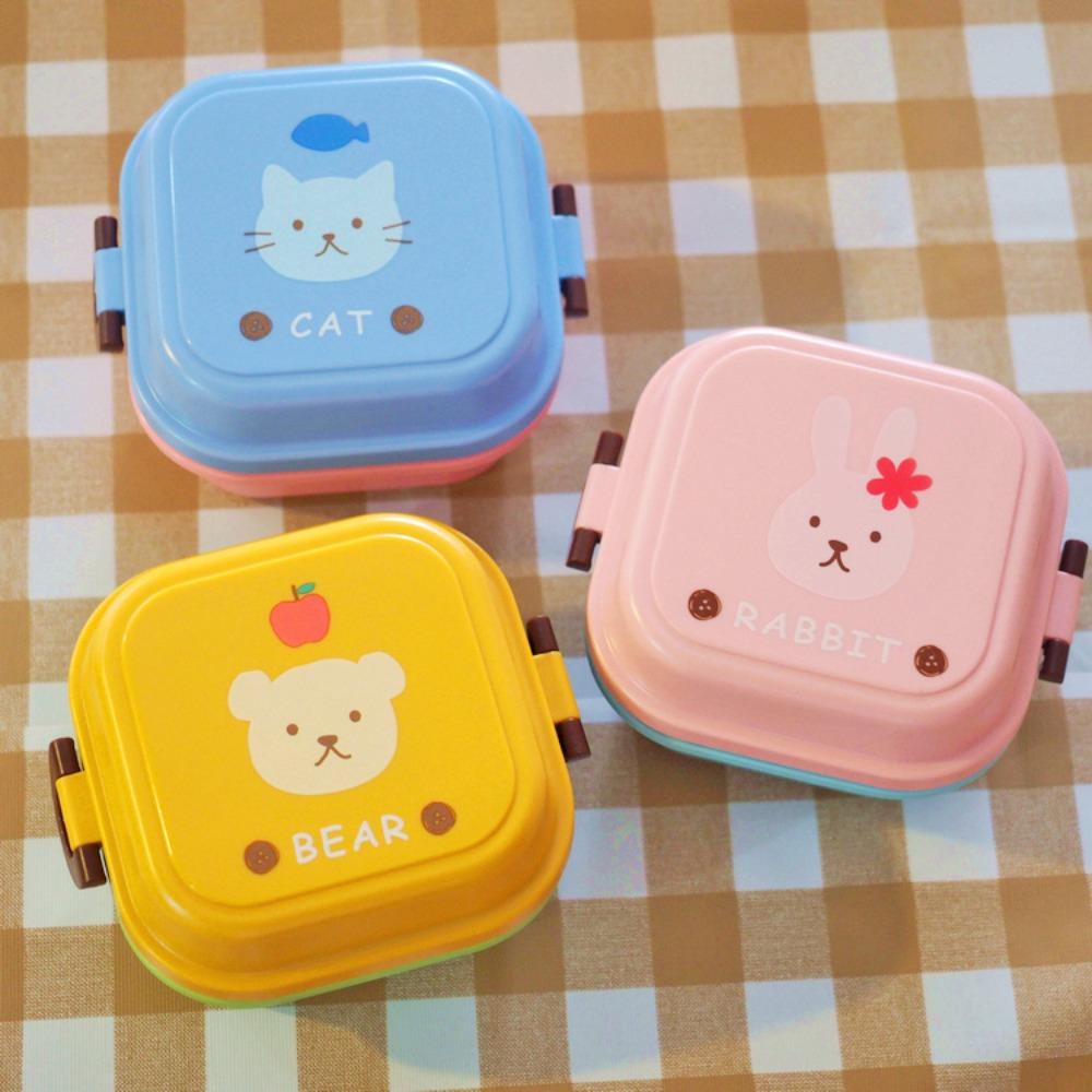 Double Layer Plastic Children Animal Snack Tableware Fresh Keeping Box Food Storage Box Lunch Box